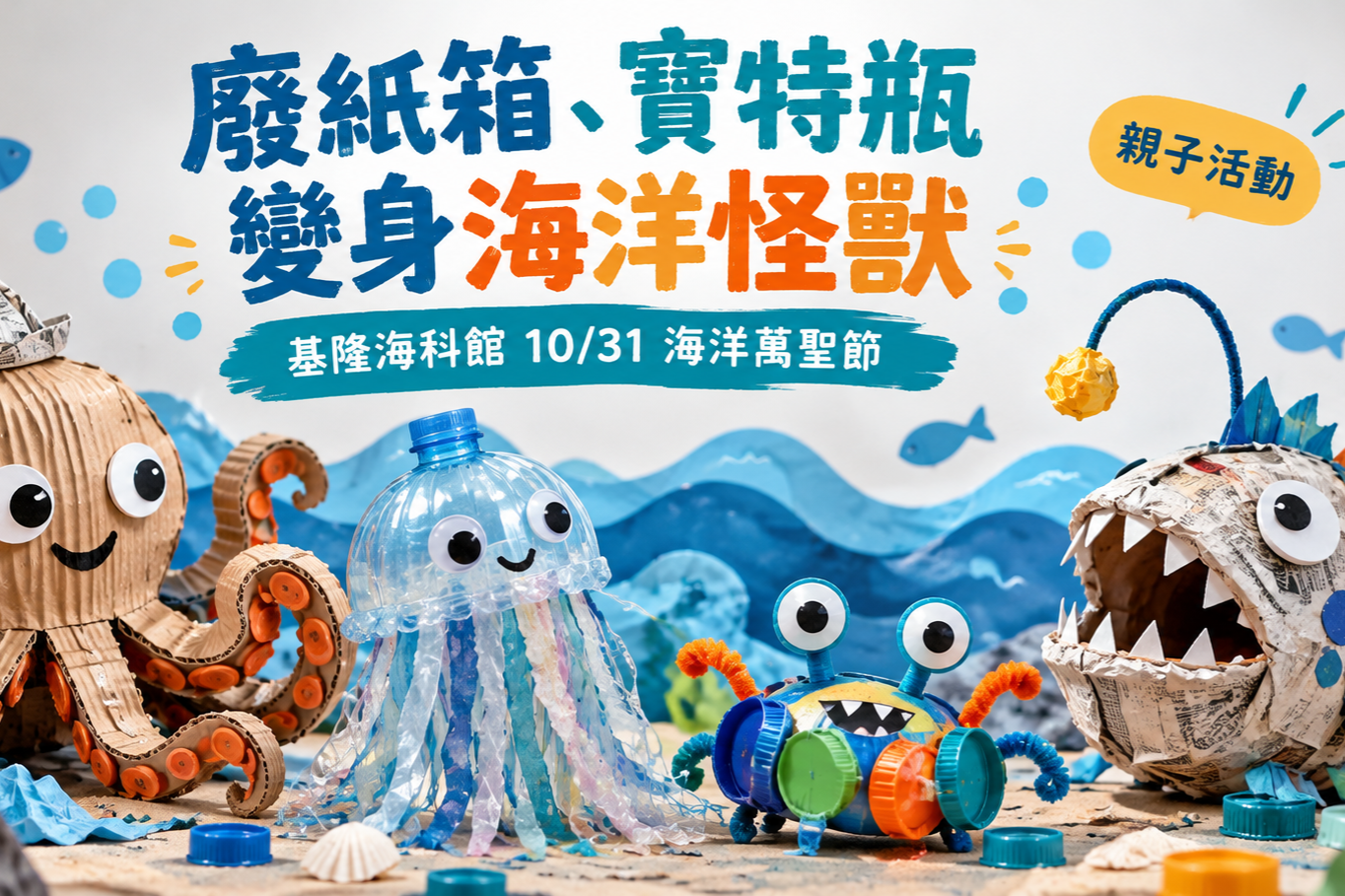 廢紙箱、寶特瓶變身海洋怪獸！親子一起看創意變裝遊行～ 基隆海科館10/31海洋萬聖節